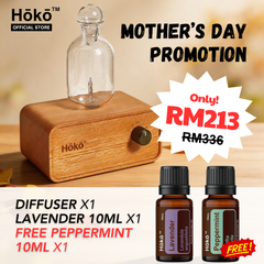 Waterless Aroma Diffuser Essential Oil Set | Glass Nebulizer Diffuser + Lavender Oil + Free Peppermint Oil| Hōkō
